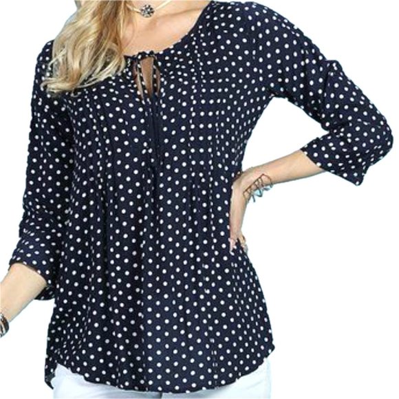 Suzanne Betro Navy Polka Dot Peasant Tunic Top Blouse - Plus Size 4X - Picture 3 of 8